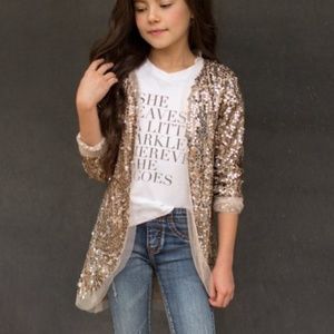 Joyfolie x Mia Joy Michaela Vintage silver Sequin Cardigan girls size 10 NWOT